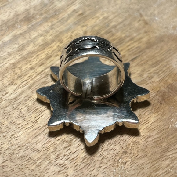 NWOT Handmade Sterling Silver Spiny Oyster & Opal Cluster Adjustable Ring - Picture 9 of 12